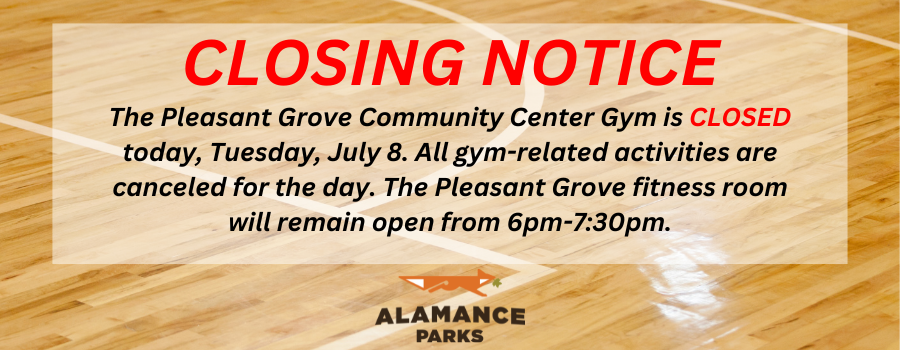 image of wooden gym floor as background with text overlay and alamance parks logo at the bottom of the image.