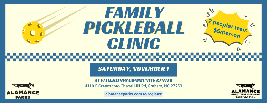blue and yellow image with text overlay. flying pickleball on the left side of image.