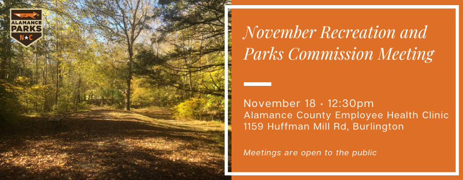 image of the forest during the fall with the sun shining through the trees. Ornage background with text overlay on the right side of the image.