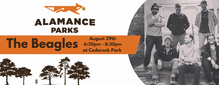 image of band with alamance parks logo and text overlay.