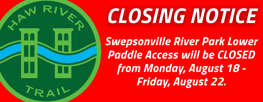 red background with haw river trail logo and text overlay.