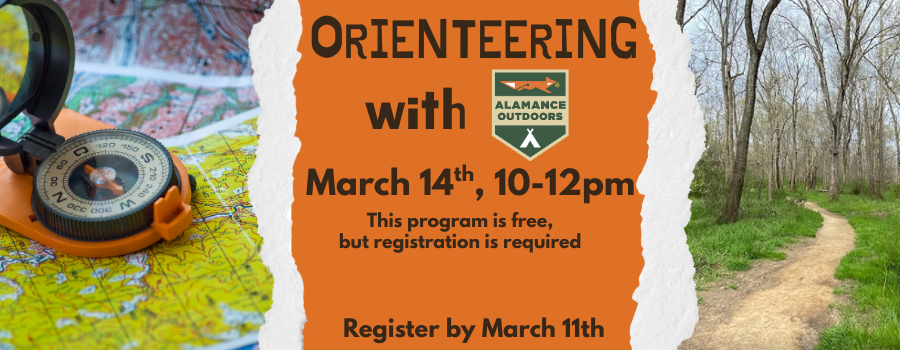 images of a compass, map and outdoor trail with text in between them describing a program.