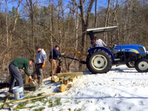 photo of ACRPD staff working on the Union Bridge Paddle Access installation