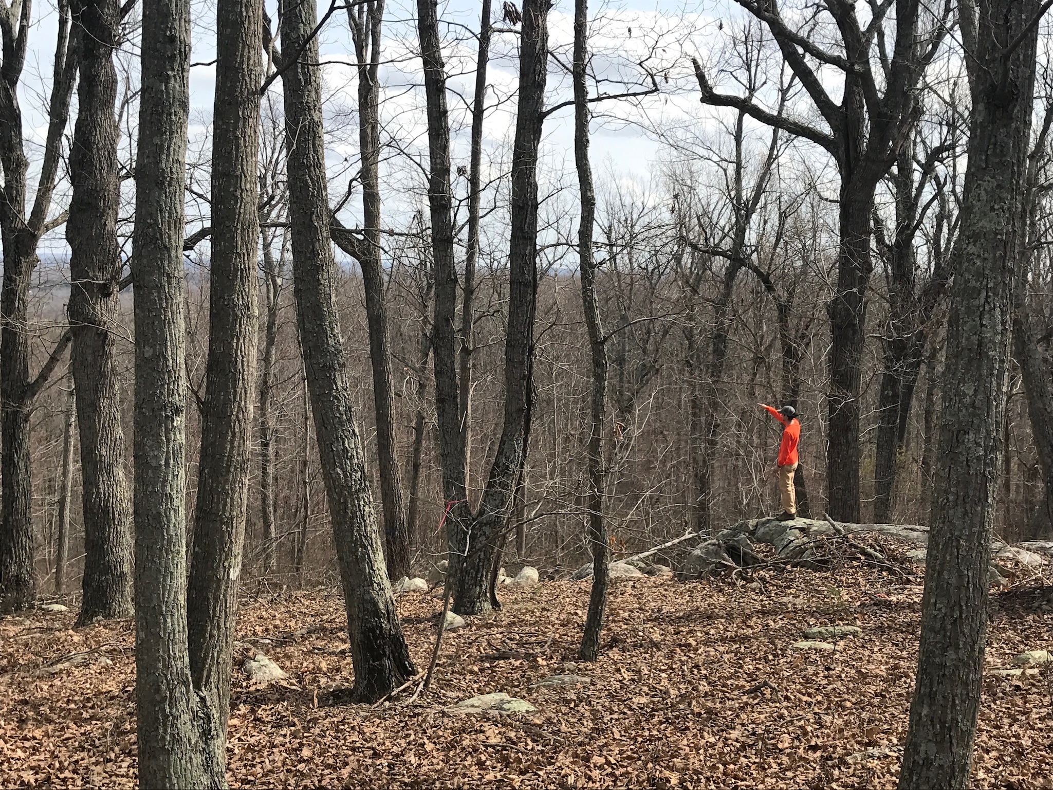 Person standing pointing at the mountain range view on Cane Creek Mountains Natural Area