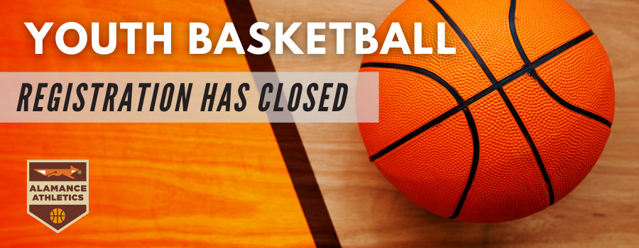 image of a basketball on a gymnasium floor with text and a logo.