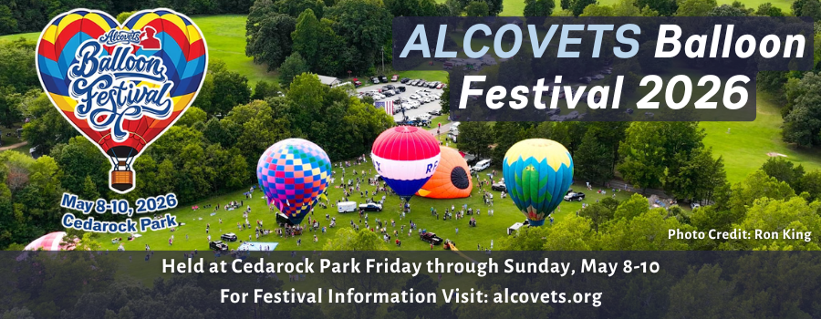 background image of hot air balloons in a park with text overlay announcing a hot air balloon festival in Cedarock Park