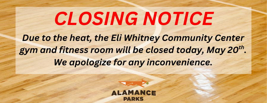 image of a gymnasium floor with text overlay announcing a closure due to heat.