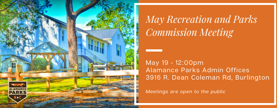 image of a historic home with an orange background and text advertising an upcoming meeting