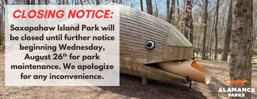 image of wooden fish play structure with text announcing park closure.