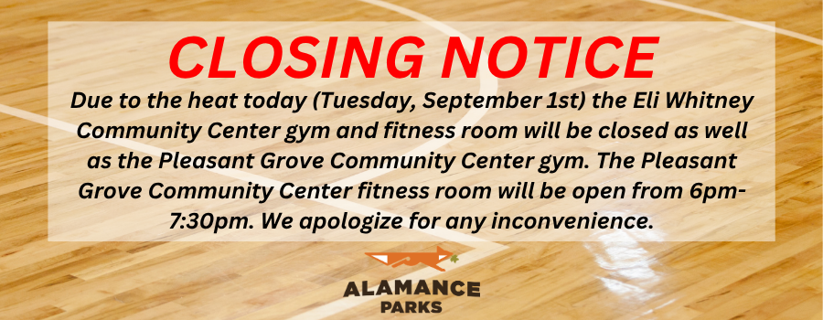 background image of wooden gymnasium floor with text announcing community centers closures.