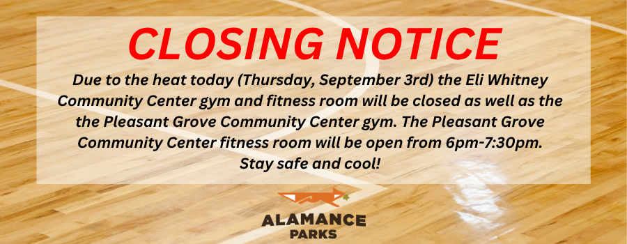 background image of wooden gymnasium floor with text announcing community centers closures.